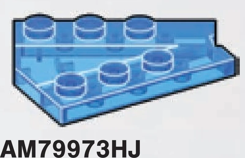 Wedge plate 3 x 4 with 3 studs along either side in Cyan (Translucent)