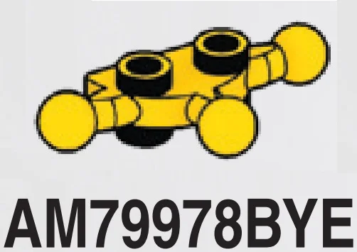 Plate 1 x 2 studs on top & bottom, small ball joints on 3 sides in Yellow, Lemon