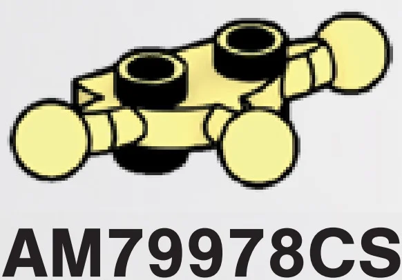 Plate 1 x 2 studs on top & bottom, small ball joints on 3 sides in Yellow, Pastel