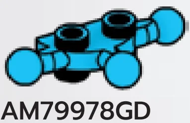 Plate 1 x 2 studs on top & bottom, small ball joints on 3 sides in Blue, Rich Sky
