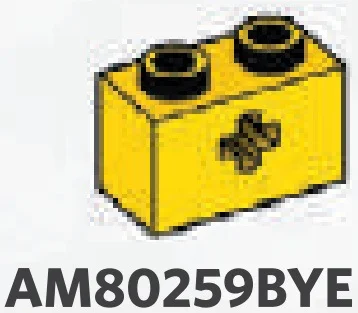 Brick 1 x 2 with cruciform axle hole in Yellow, Lemon