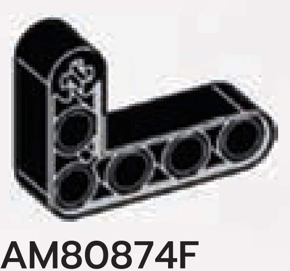 Connector: Liftarm, Modified Bent Thick L-Shape 3 x 4 with 1 axle hole and 5 pin holes in Black