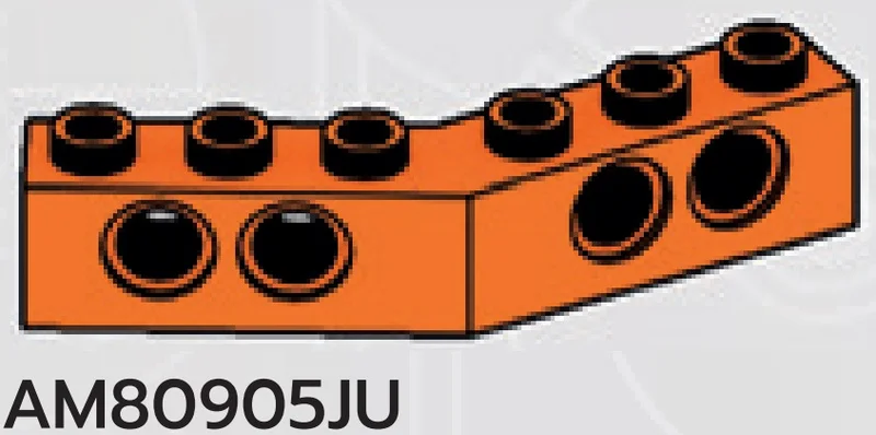 Connector Brick 1 x 6 Angled with 4 Connector Axle Pin Holes in Orange, Smoky