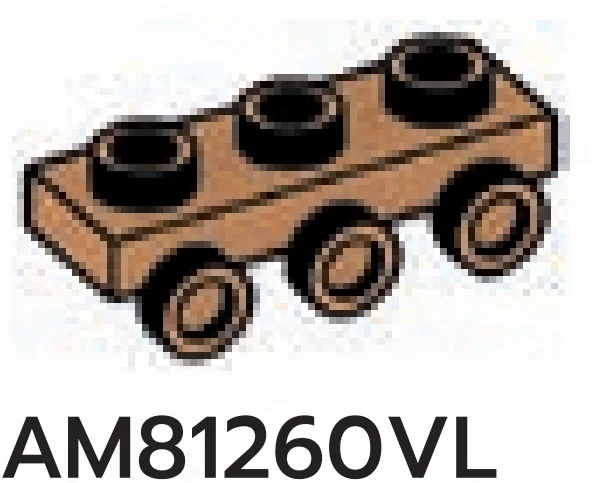 Bracket Plate 1 x 3 with three studs on side, descending in Brown, Light Nougat