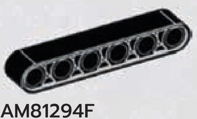 Connector liftarm thick 1 x 6 with 6 pin holes in Black