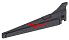 Brick 1 x 8 tapered with tail, ''Fallen'' markings on left side in Multicolored