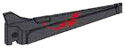 Brick 1 x 8 tapered with tail, ''Fallen'' markings on right side in Multicolored