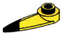 Plate 1 x 1 round w/ hole & pointed blade, black detail, right in Yellow, Lemon