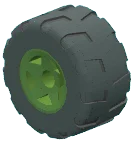 Wheel, Assembled, Large: treaded tire on olive drab 5-point rim, right in Green, Light Olive Drab (Metallic)