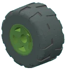 Wheel, Assembled, Large: treaded tire on olive drab 5-point rim, left in Green, Light Olive Drab (Metallic)