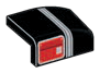 2 x 3 curved wedge slope with stairs-like antistuds elevation and curved panel wall on the left, red taillights in a silver outline and 3 silver stripes pattern in Multicolored