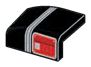 2 x 3 curved wedge slope with stairs-like antistuds elevation and curved panel wall on the right, red taillights in a silver outline and 3 silver stripes pattern in Multicolored