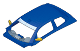 Car, 1:24 scale: roof panel, blue with yellow side mirrors in Multicolored