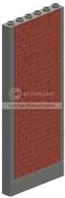 Wall 6 x 12 x 1 dark red brick pattern, interrupted in Gray, Dark
