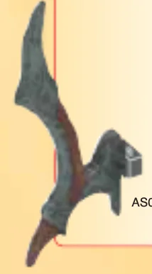 Brick 1 x 2 with ornate dragon claw projections, brown detail in Gray, Dark