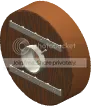 Wheel, Medium: wood plank with metal fittings in Brown, Zinnwaldite