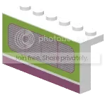 Plate 1 x 6 with descending panel, green and purple with vents in White
