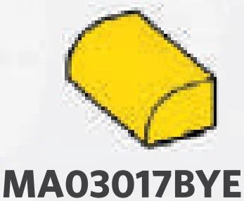 Brick 1 x 2 two-thirds-height with half-curved top in Yellow, Lemon