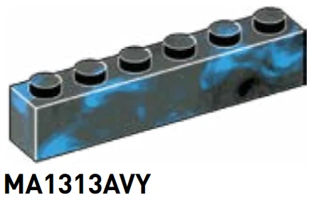 Brick 1 x 6 in Blue/Black, Marbled