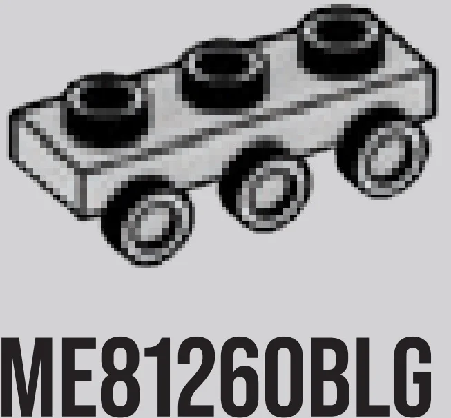 Bracket Plate 1 x 3 with three studs on side, descending in Gray, Dull