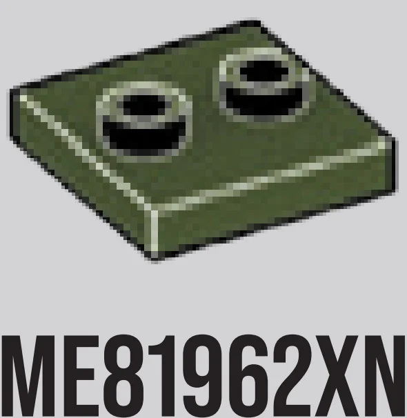 Plate 2 x 2 with two studs, center in Dark Green, Military