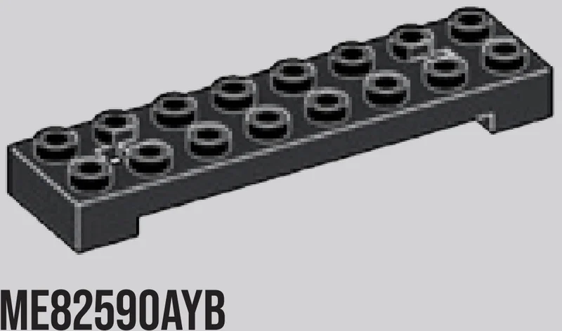 Brick 2 x 8 two-thirds-height with notch for die-cast plate in Gray, Dark Charcoal