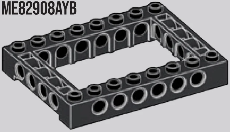Connector: Brick 6 x 8 female:female and open Center with pin holes in Gray, Dark Charcoal