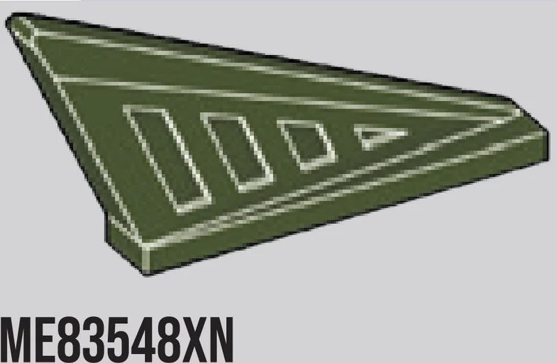 Tile 1 x 6 tail, vented and skewed backward, left in Dark Green, Military