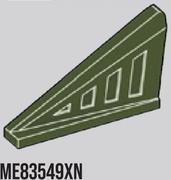 Tile 1 x 6 tail, vented and skewed backward, right in Dark Green, Military