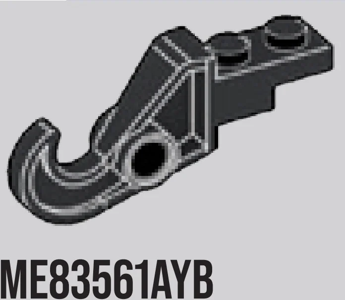 Brick 1 x 2 with 1 pin hole and hook in Gray, Dark Charcoal