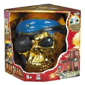 Miscellaneous: themed packaging, gold skull face w/ blue bandana