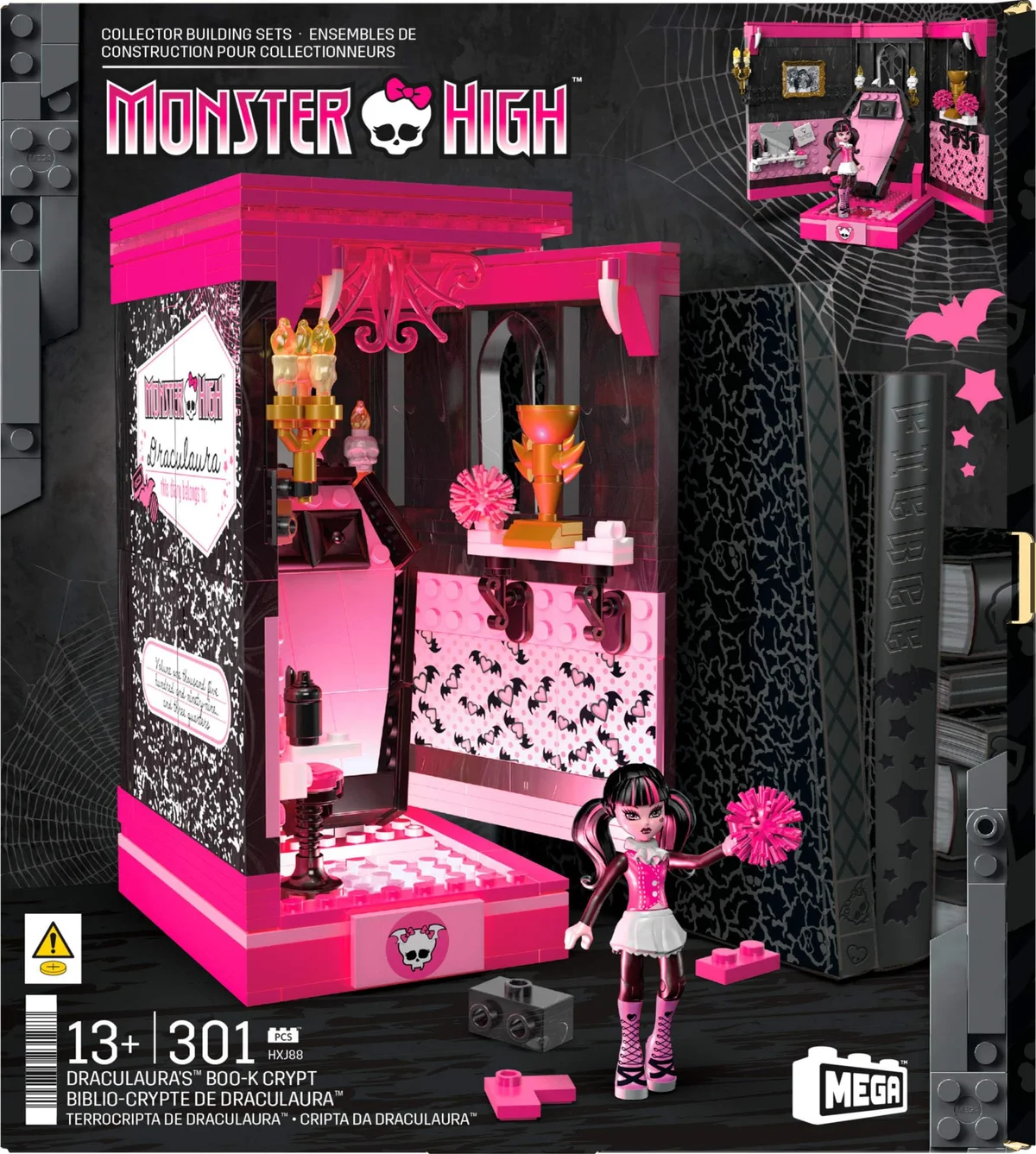 Original packaging for HXJ88 Monster High Draculaura's Boo-k Crypt Building Toy Kit