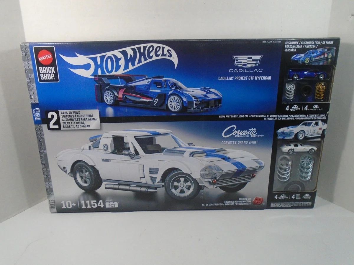 Instruction booklet for JMC65 Mattel Brick Shop Hot Wheels Cadillac Project GTP Hypercar & Corvette Grand Sport