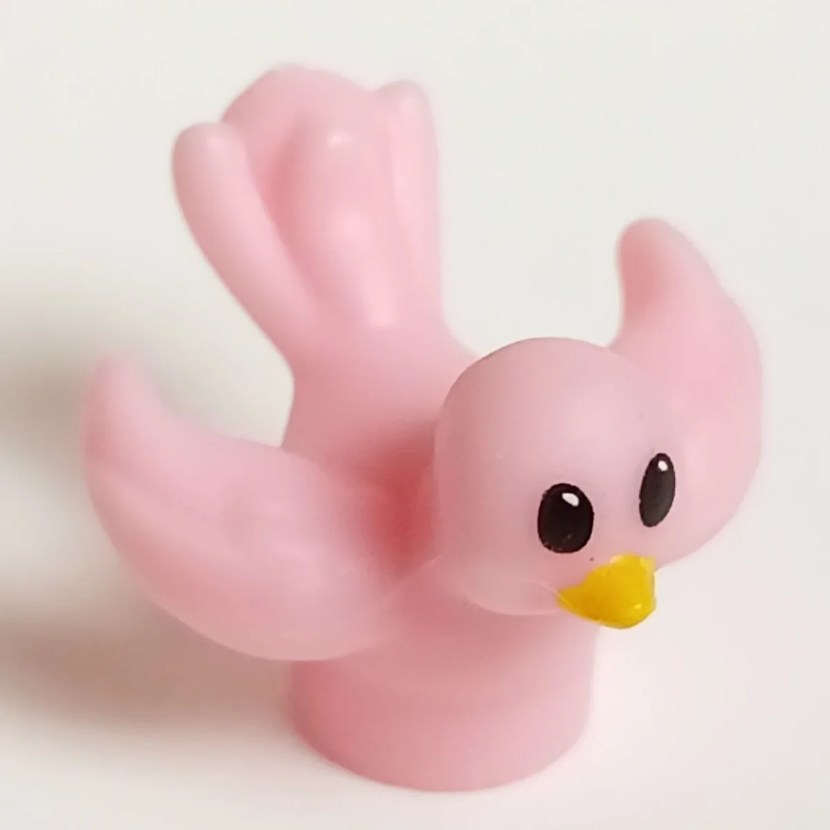 bird, flight pose, black eyes, yellow beak pattern in Pink, Pale