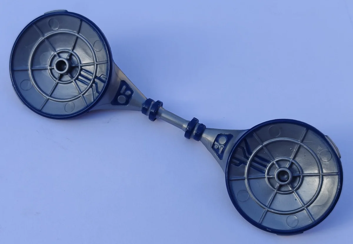 Fixture: twin radar dishes on bar with central pivot, blue detail in Gray, Dark