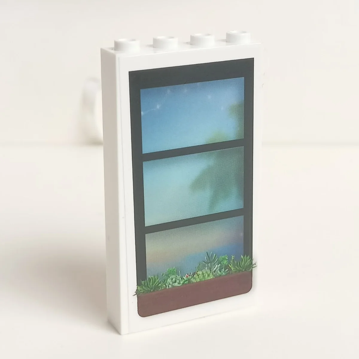 Wall 4 x 6 x 1 with stickered on window with plants in a window box on one side and party room wall on the other in White
