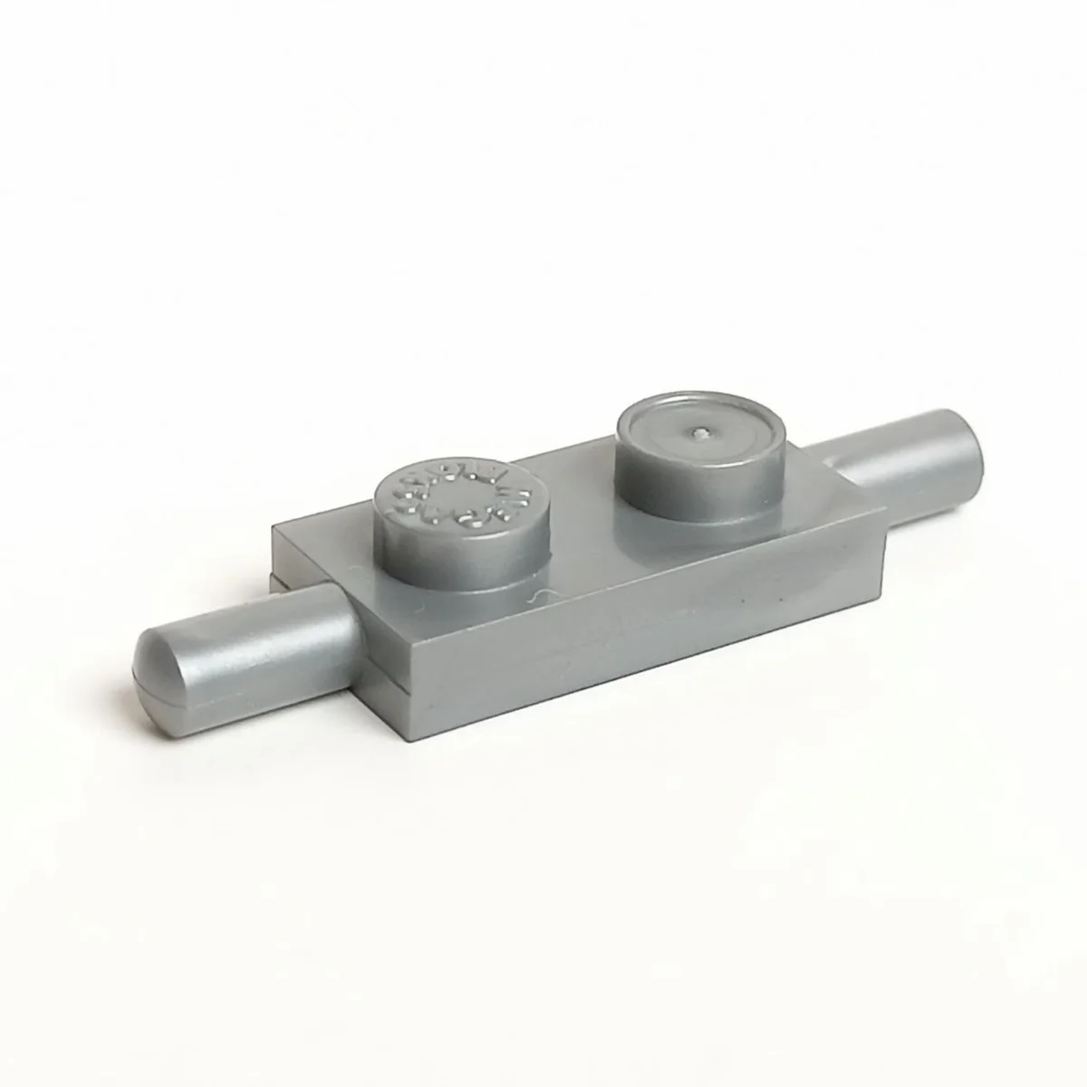 Plate Modified 1 x 2 with horizonal pegs in Gray, Light (Metallic)