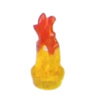 Scenery piece: flame 1 x 1 bifurcated, yellow and red in Yellow (Translucent)
