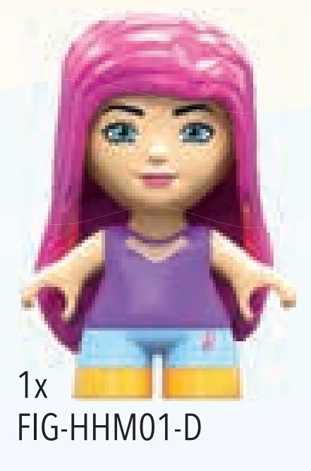 Barbie UB, pale skin, long pink hair with COLOR REVEAL butterfly, purple shirt, medium blue pants with purple barbie logo, deep yellow boots, blue eyes, pink lips