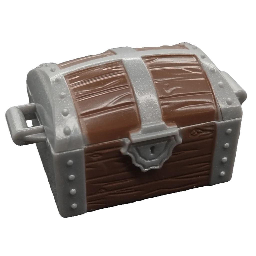 Container: coffer, base & lid in Metal, Silver (+ Brown Paint) (Metallic)