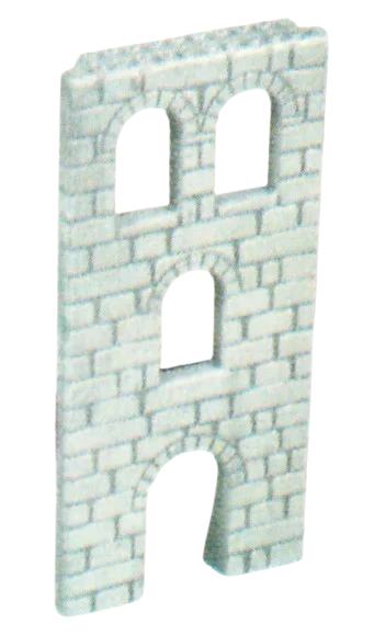 Wall 12 x 21 x 1 stone with arched doorway & 3 windows in Gray, Dark