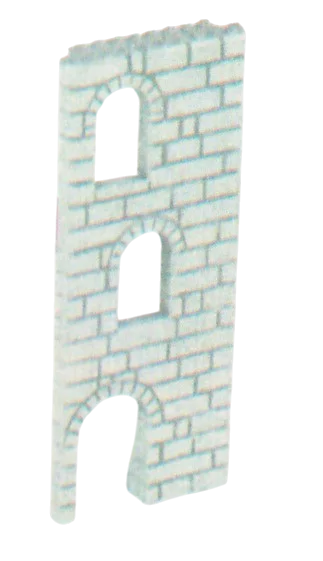 Wall 12 x 21 x 1 stone with arched doorway & 2 windows in Gray, Dark
