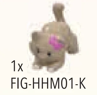 Kitten, sleeping, peg hole on the right side of the lower half (dark tan fur, pink bow tie pattern)