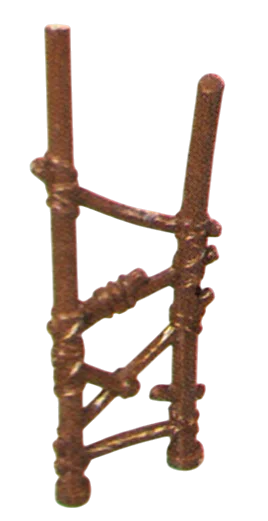 Wall 4 x 9 x 1 wooden branches with cord bindings and broken rung in Brown, Dark