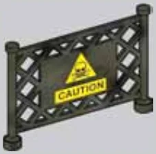 Wall 8 x 4.33 x 1 mesh fence with CAUTION on central panel in Green, Jungle (Camo)