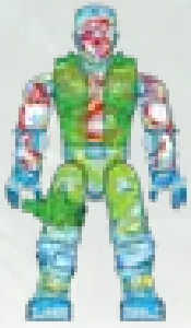 Figure, Predator: Dutch, mud-caked, as seen from Predator's POV