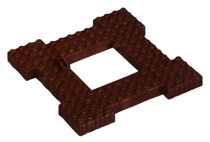 Brick 14 x 14 w/ 6 x 6 square hole at center, splintered wood in Brown, Dark