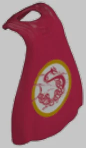 Figure, clothing: cloak, red with stylized dragon emblem on back in Red, Falu